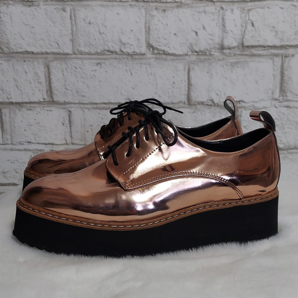 Shelly's London rose gold metallic platform loafer